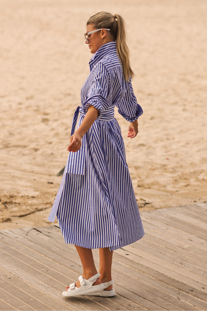 The Luna Long Shirt Dress Blue/White Stripe