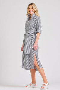 The Luna Long Shirtdress - Midnight/White Stripe