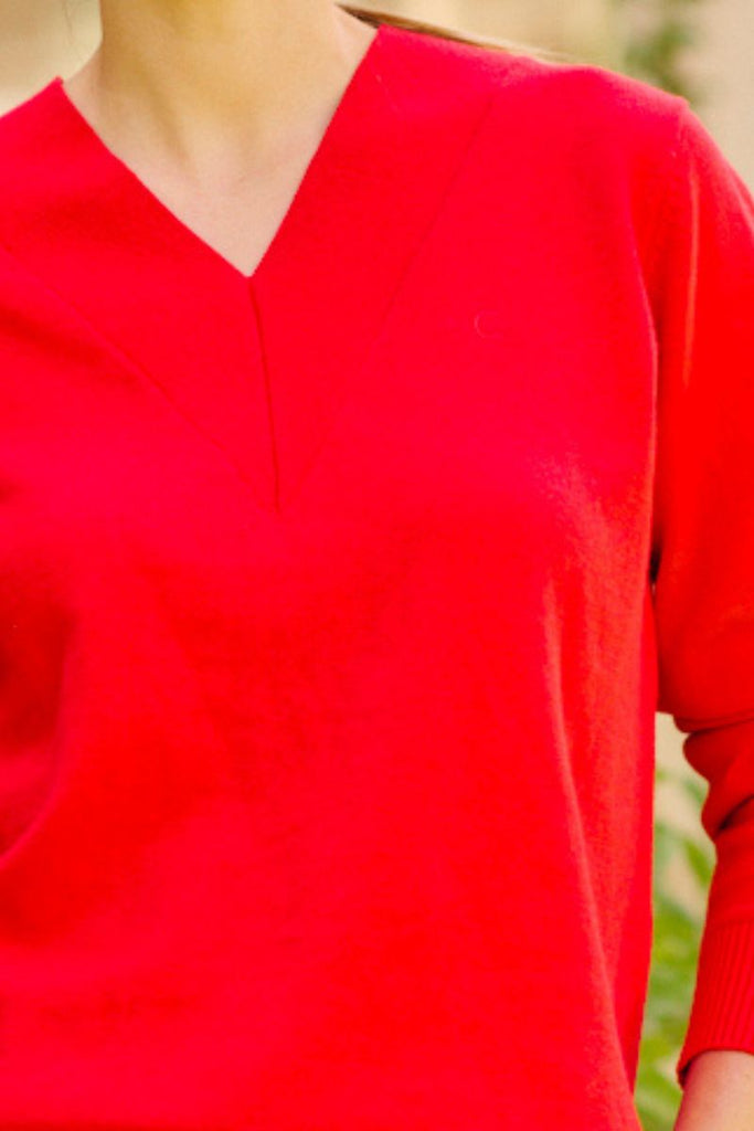 Wentworth Plain V Neck Sweater - Red