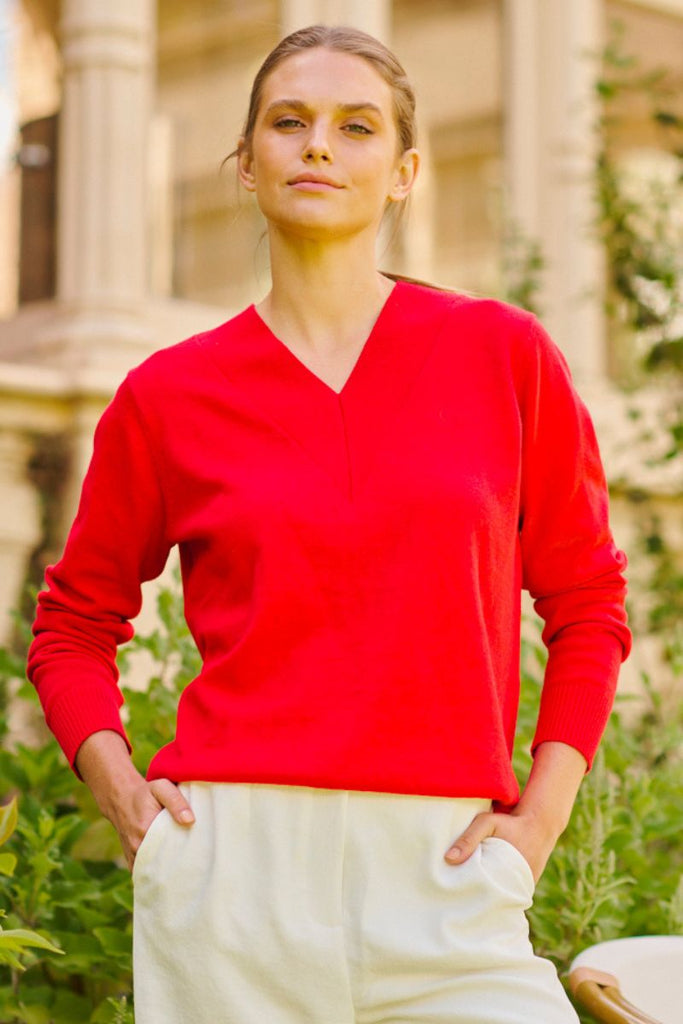 Wentworth Plain V Neck Sweater - Red