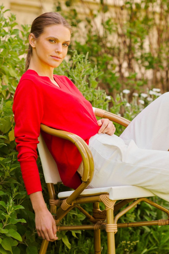 Wentworth Plain V Neck Sweater - Red