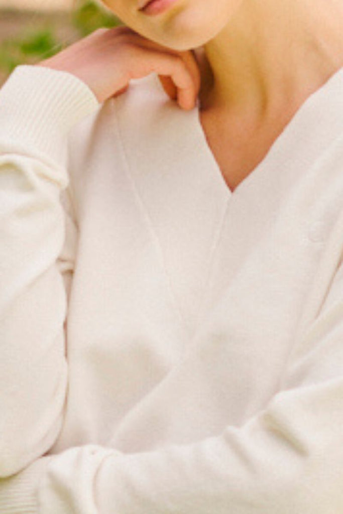 Wentworth Plain V Neck Sweater - Club White