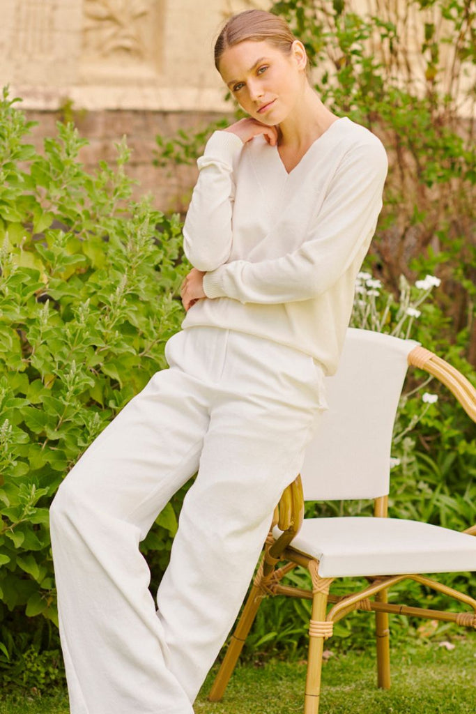 Wentworth Plain V Neck Sweater - Club White