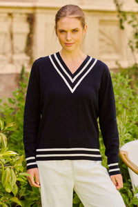 Kingston Sweater - French Navy With Club White