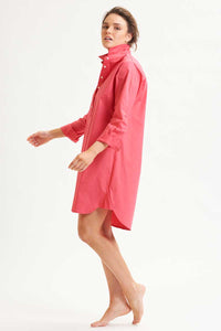 The Cotton Popover Shirt Dress - Raspberry | Shirty Style Clothing