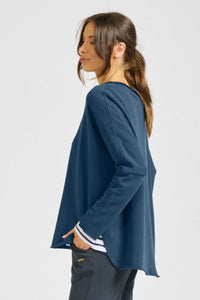 Raw Long Sleeve High-Low Sweatshirt - French Navy