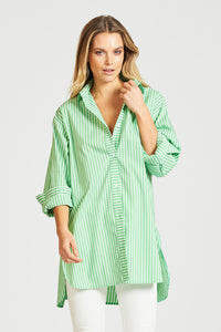 The Boyfriend Oversized Shirt - Apple Green Stripe