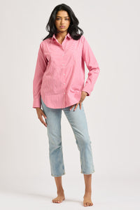The Chloe Classic Shirt Bib Front - Cherry Stripe