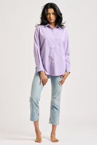 The Chloe Classic Shirt Bib Front - Purple Stripe