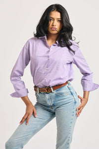 The Chloe Classic Shirt Bib Front - Purple Stripe